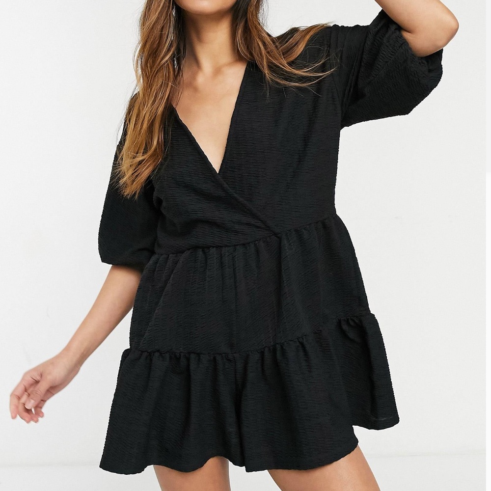Oversized Tiered Romper in Black